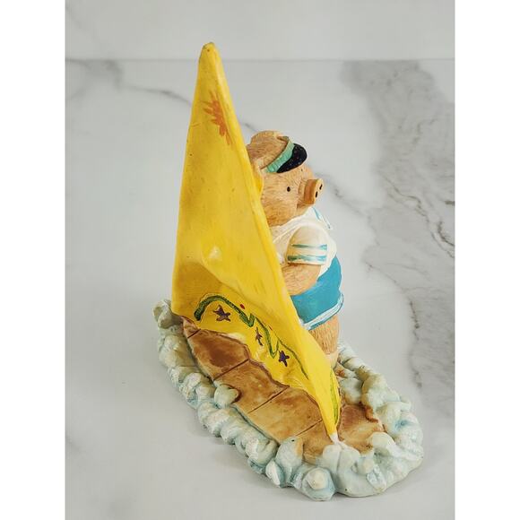 Windsurfing Pig Piglet Piggy Figurine Sail Beach 5" x 4 1/2" Year 90s Home Decor - Picture 8 of 14